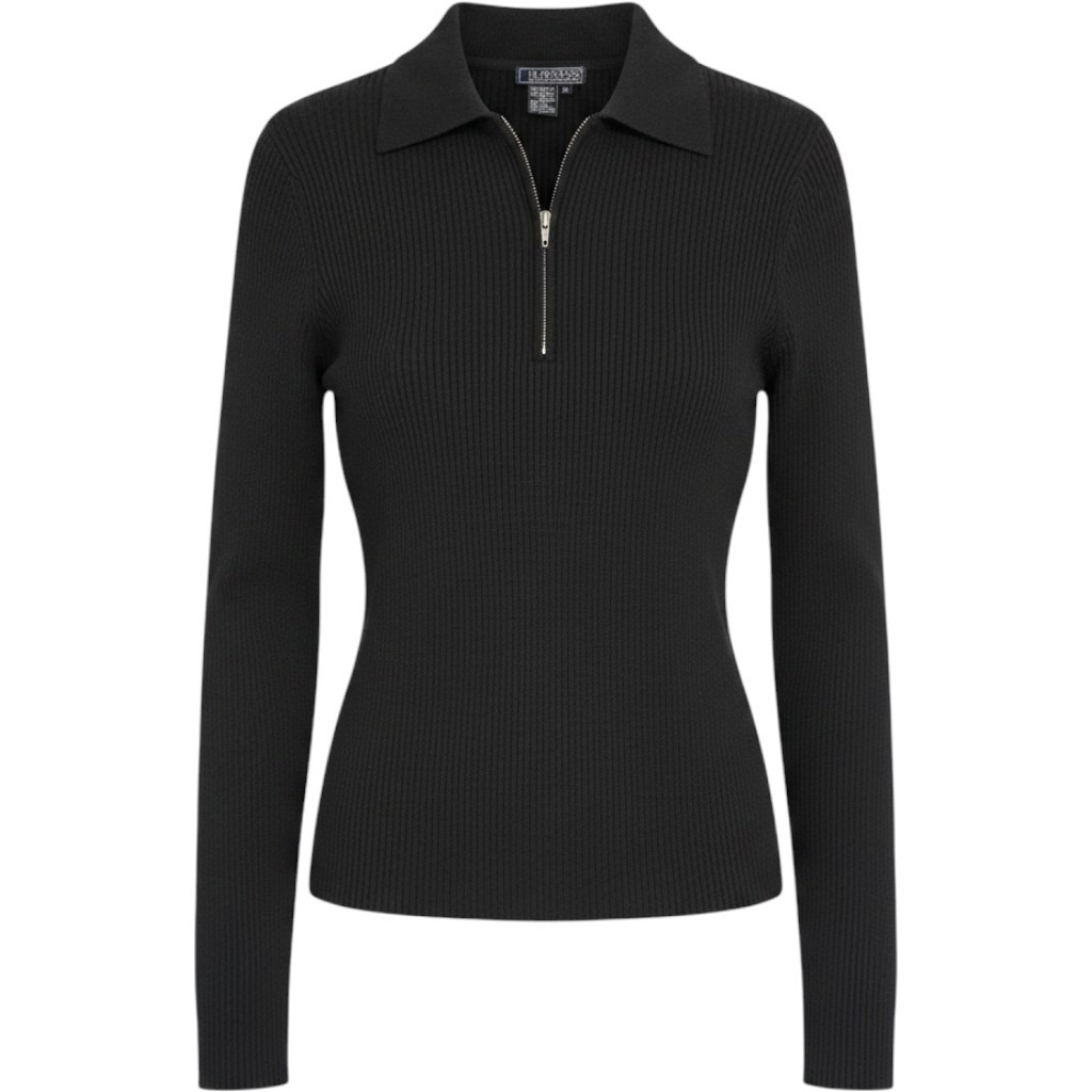 Harolds Womens Black Ribbed Quarter Zip Sweater Cotton Angora Blend Size M